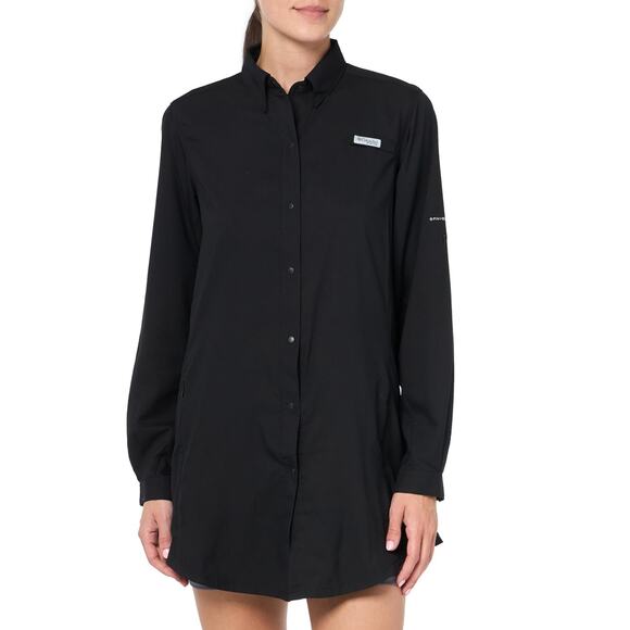 Columbia PFG Omni-shade Tamiami L/S Tunic Womens Small Black‎ Roll Tab Snap Vent - Picture 1 of 14